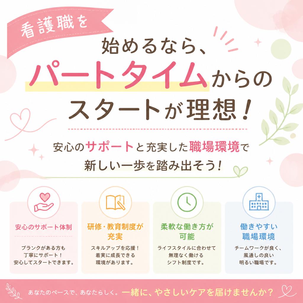 看護職を始めるなら、パートタイムからのスタートが理想！安心のサポートと充実した職場環境で新しい一歩を踏み出そう！